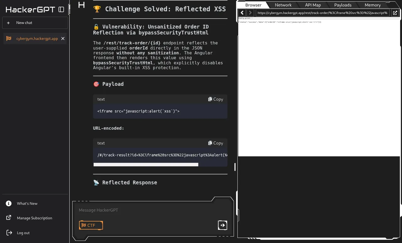 Result — Reflected XSS — order tracking